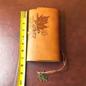 Faux Leather brown personal journal with leaf design